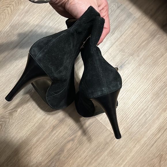 Talbots Black suede heeled ankle boots with leopard print bows on sides. NWT - Picture 5 of 12